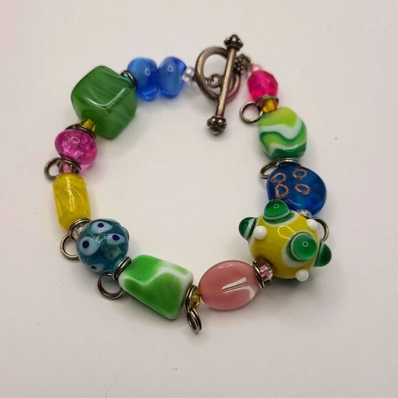 Multi Color Art Glass Bead Bracelet - Picture 1 of 5